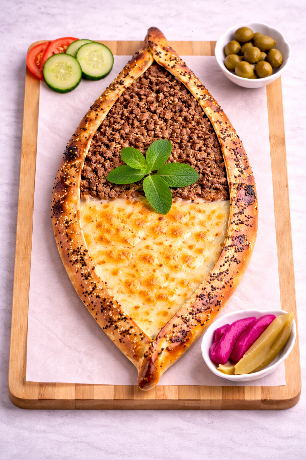 Bateau Duo Viande & Fromage \ Duo Boat – Meat & Cheese \ Pide