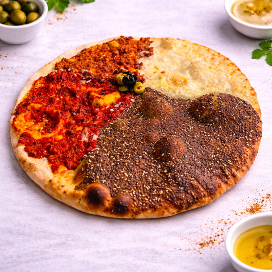 Fresh Four Seasons Manakish XL 16" (served with fresh vegetables and pickles)