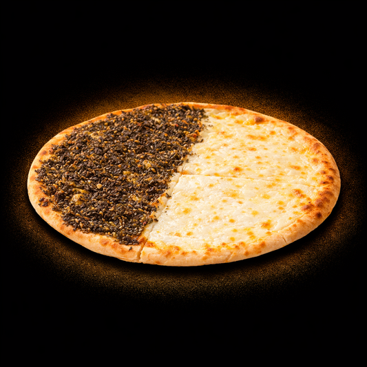 Fresh Half Zaatar Half Cheese Manakish (served with fresh vegetables and pickles)